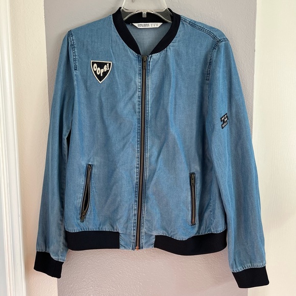 Zara Denim Chambray Bomber Jacket - Picture 5 of 8